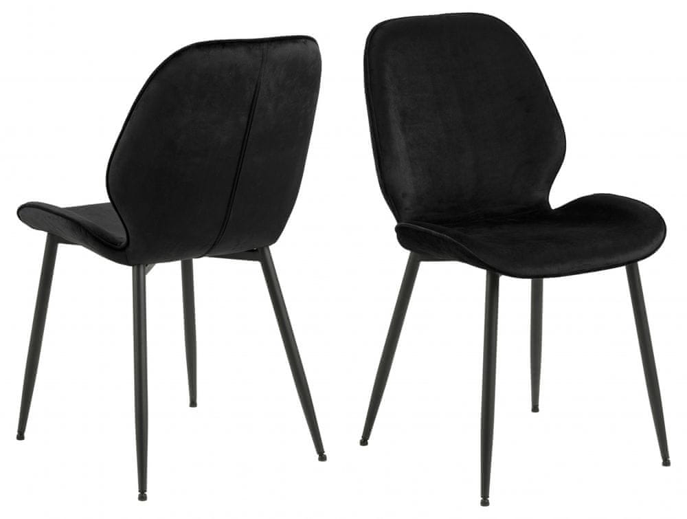Design Scandinavia Jedálenská stolička Femke (SET 2ks), zamat, čierna